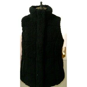 NWT M Womens Weatherproof Faux Sherpa Fleece Fur Vest Black SOFT Snap Zipper Clo